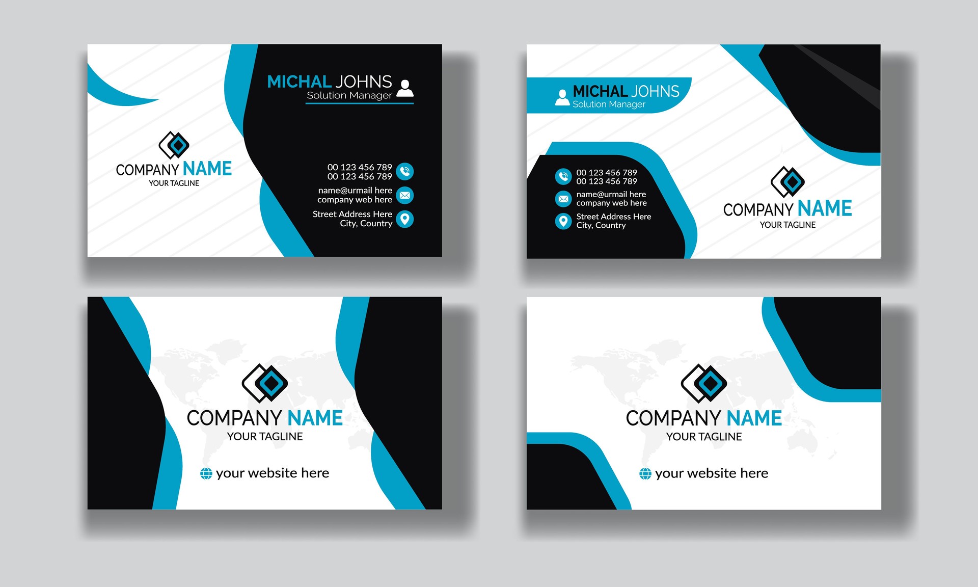 Creative modern clean corporate double-side business card template, personal visiting card, vector illustration, professional simple identity blue, red white and black elegant visiting card